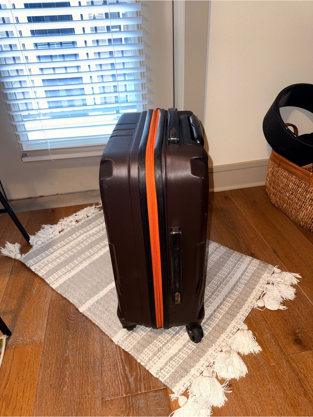 Timberland Brown Hardshell Carry-On Luggage with Orange Zipper